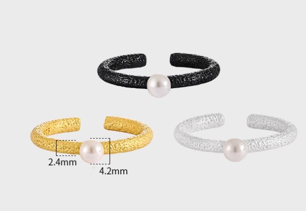 Argent Sterling Style Simple Style Classique Incruster Couleur Unie Perle Anneau Ouvert display picture 4