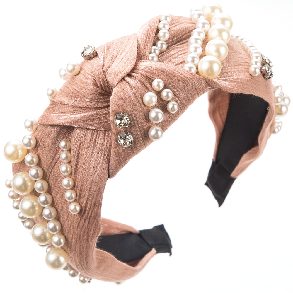 Women's Casual Vacation Classic Style Round Alloy Cloth Plating Inlay Rhinestones Pearl Hair Band display picture 6