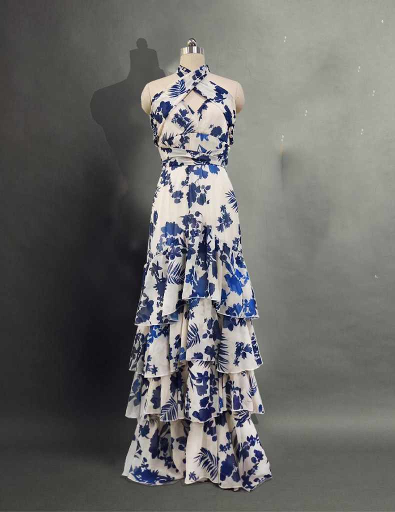 Women's Sheath Dress Elegant Halter Neck Printing Sleeveless Geometric Maxi Long Dress Daily display picture 9