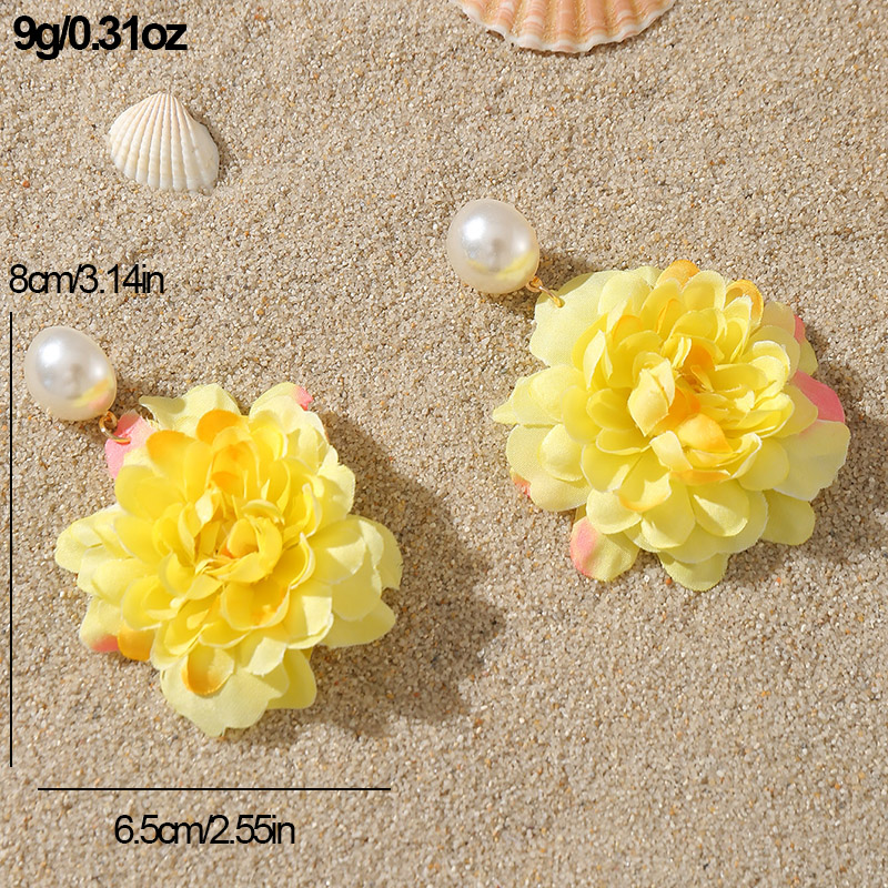 1 Paire Sucré Style Simple Fleur Perle Chiffon Boucles D'oreilles display picture 5