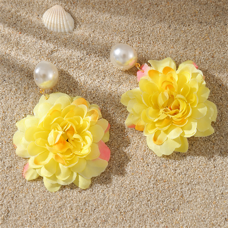 1 Paar Süss Einfacher Stil Blume Perle Tuch Tropfenohrringe display picture 6