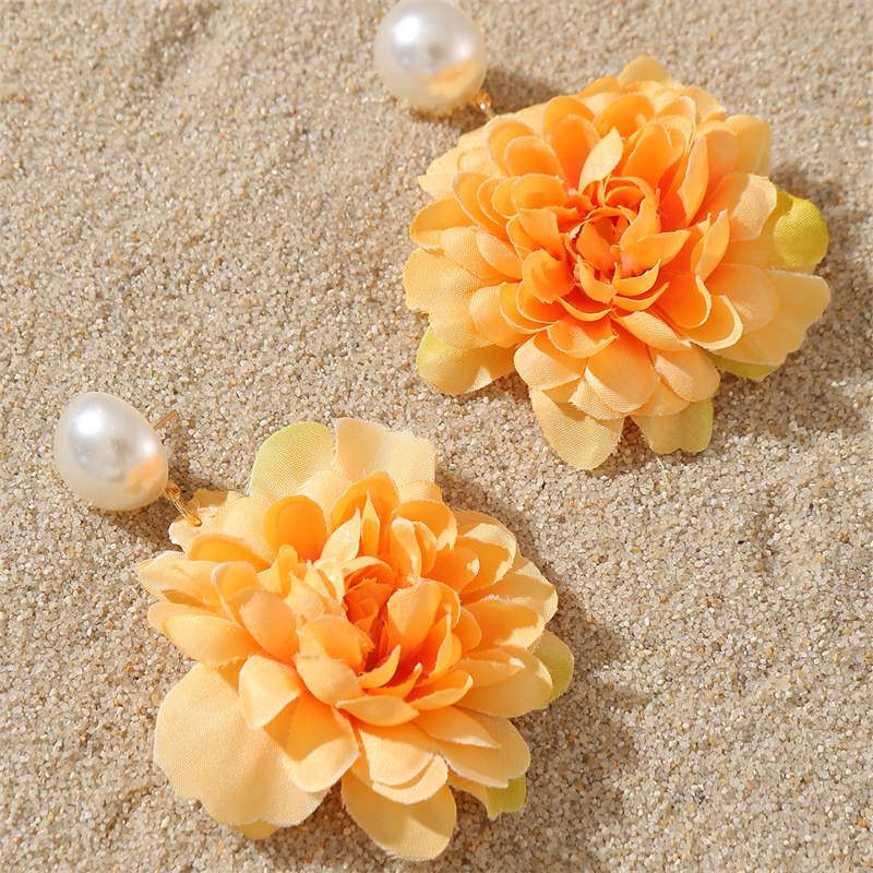 1 Paar Süss Einfacher Stil Blume Perle Tuch Tropfenohrringe display picture 8