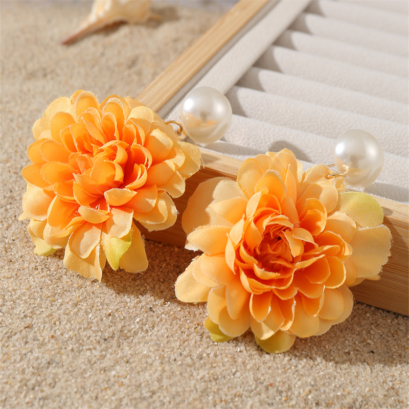 1 Paar Süss Einfacher Stil Blume Perle Tuch Tropfenohrringe display picture 13