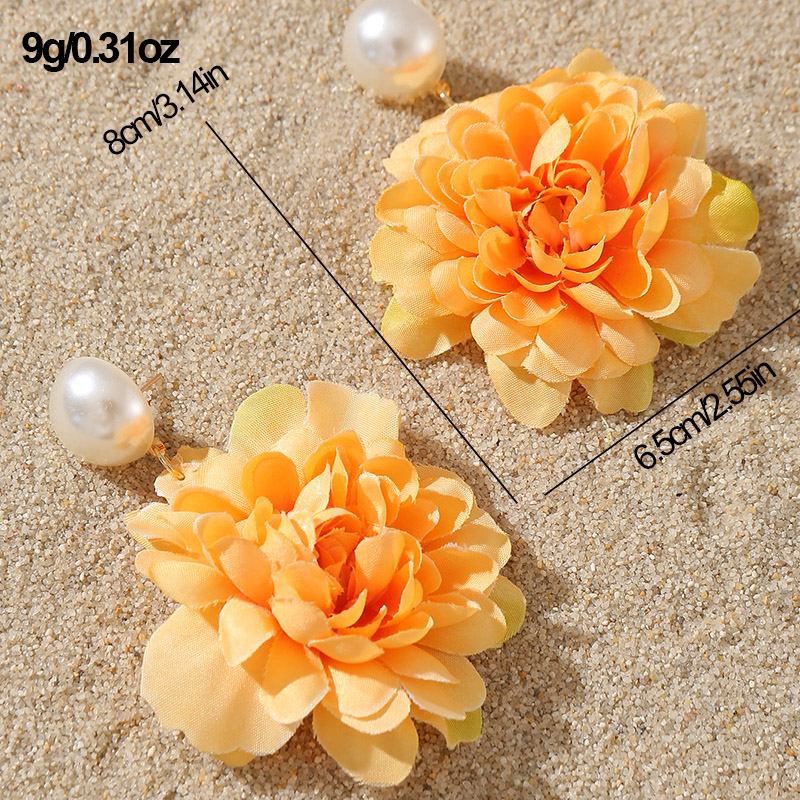 1 Paar Süss Einfacher Stil Blume Perle Tuch Tropfenohrringe display picture 14