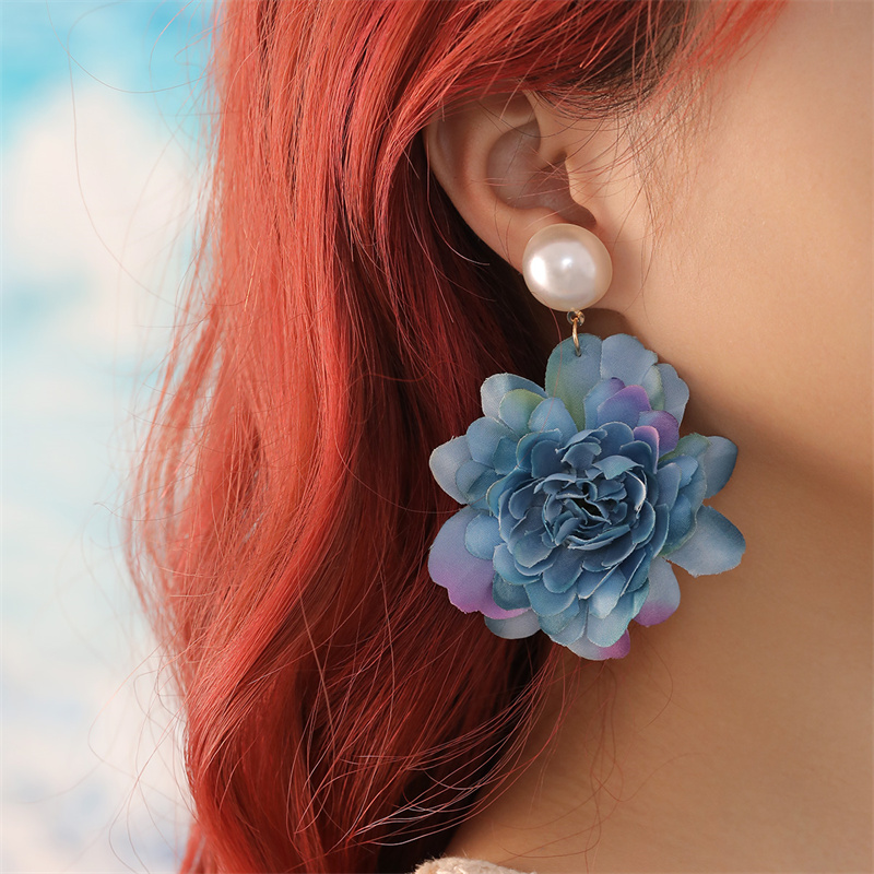 1 Pair Sweet Simple Style Flower Pearl Cloth Drop Earrings display picture 17