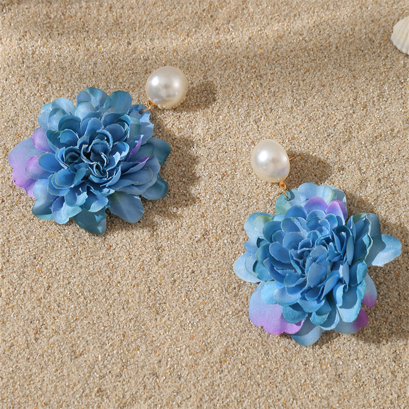 1 Pair Sweet Simple Style Flower Pearl Cloth Drop Earrings display picture 16