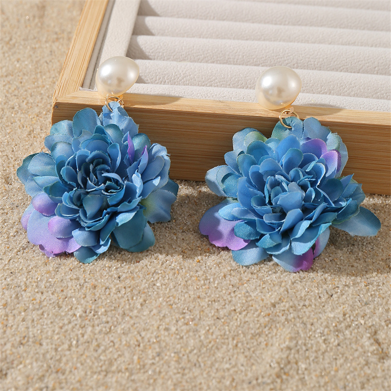 1 Paar Süss Einfacher Stil Blume Perle Tuch Tropfenohrringe display picture 18