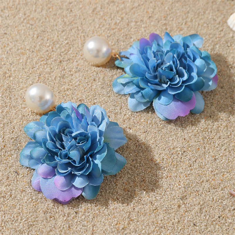 1 Paar Süss Einfacher Stil Blume Perle Tuch Tropfenohrringe display picture 20