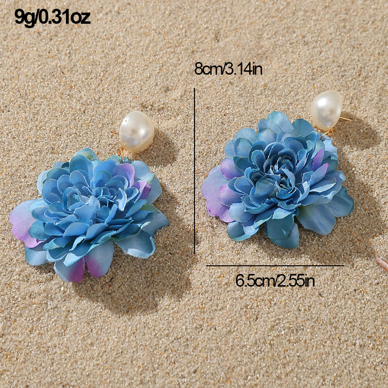 1 Paar Süss Einfacher Stil Blume Perle Tuch Tropfenohrringe display picture 21