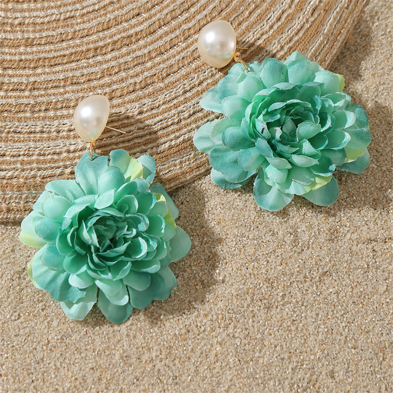 1 Pair Sweet Simple Style Flower Pearl Cloth Drop Earrings display picture 24