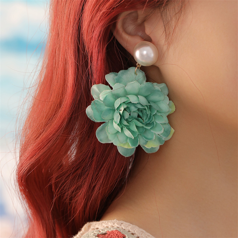 1 Paire Sucré Style Simple Fleur Perle Chiffon Boucles D'oreilles display picture 23