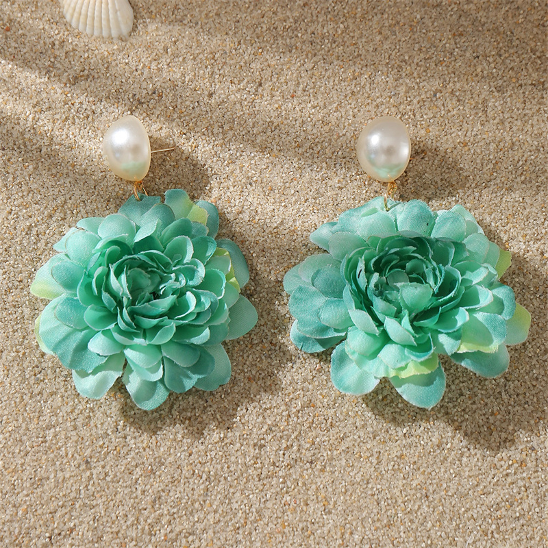 1 Pair Sweet Simple Style Flower Pearl Cloth Drop Earrings display picture 22