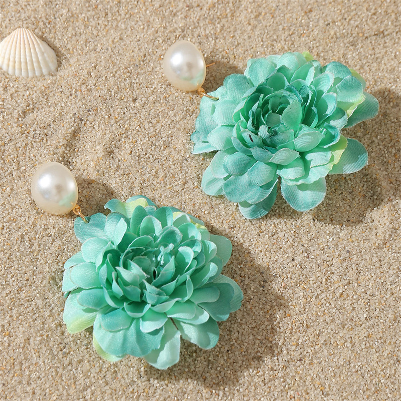 1 Pair Sweet Simple Style Flower Pearl Cloth Drop Earrings display picture 27