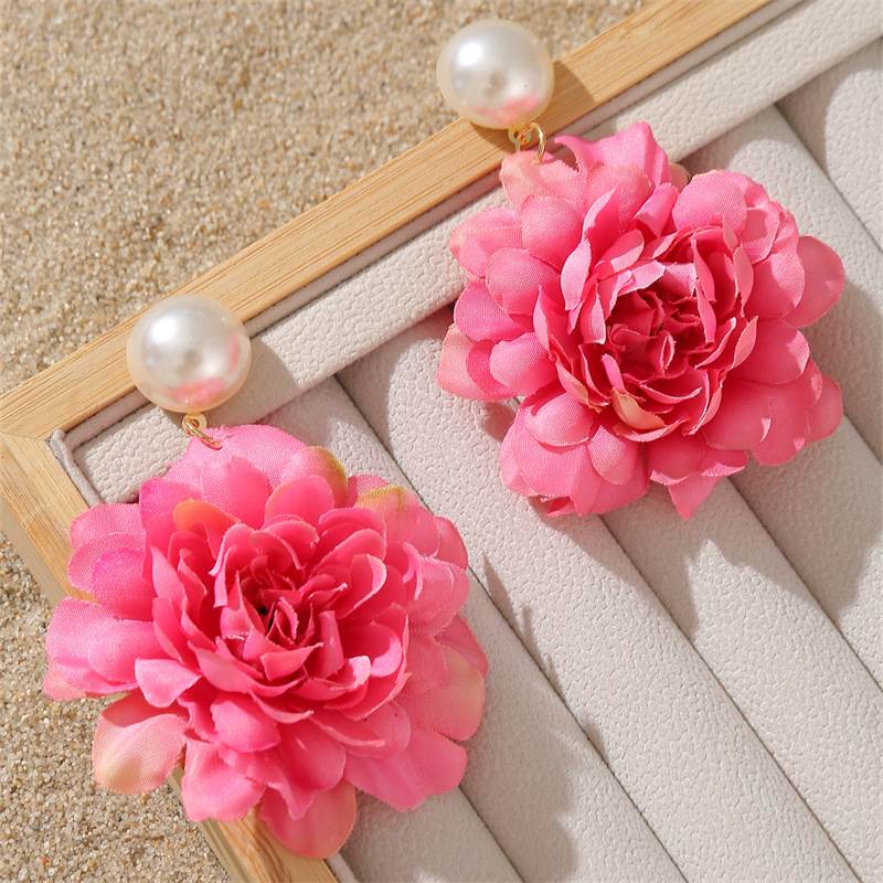 1 Pair Sweet Simple Style Flower Pearl Cloth Drop Earrings display picture 29