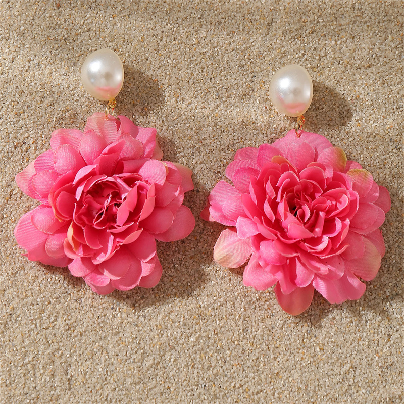 1 Paar Süss Einfacher Stil Blume Perle Tuch Tropfenohrringe display picture 30