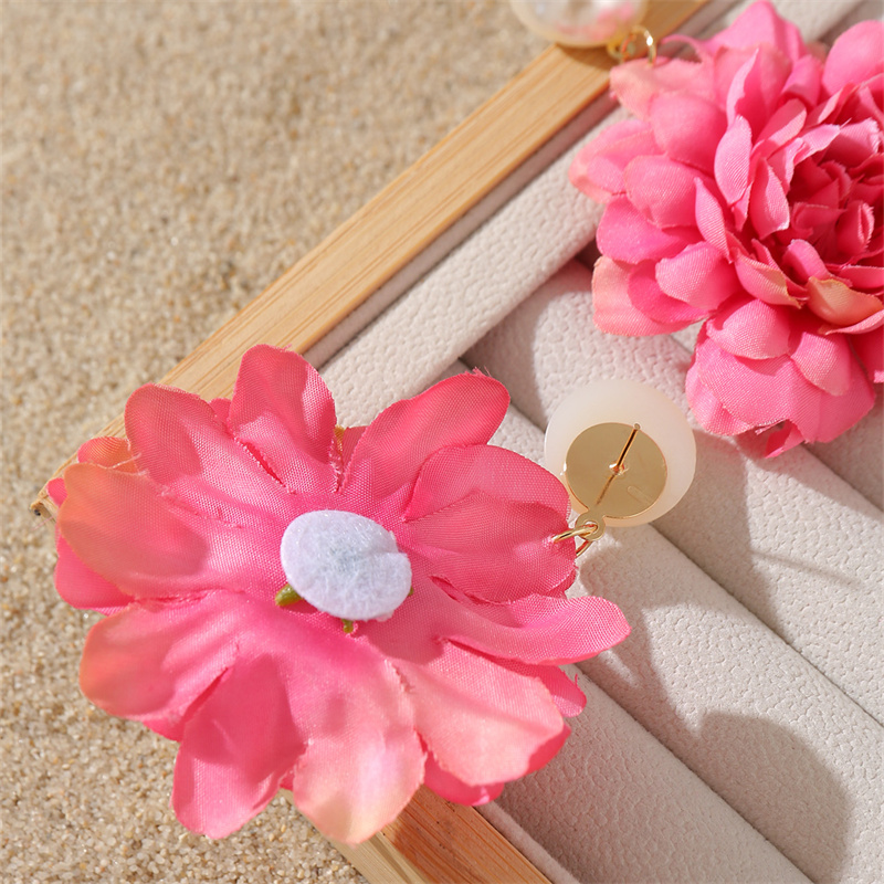 1 Pair Sweet Simple Style Flower Pearl Cloth Drop Earrings display picture 34