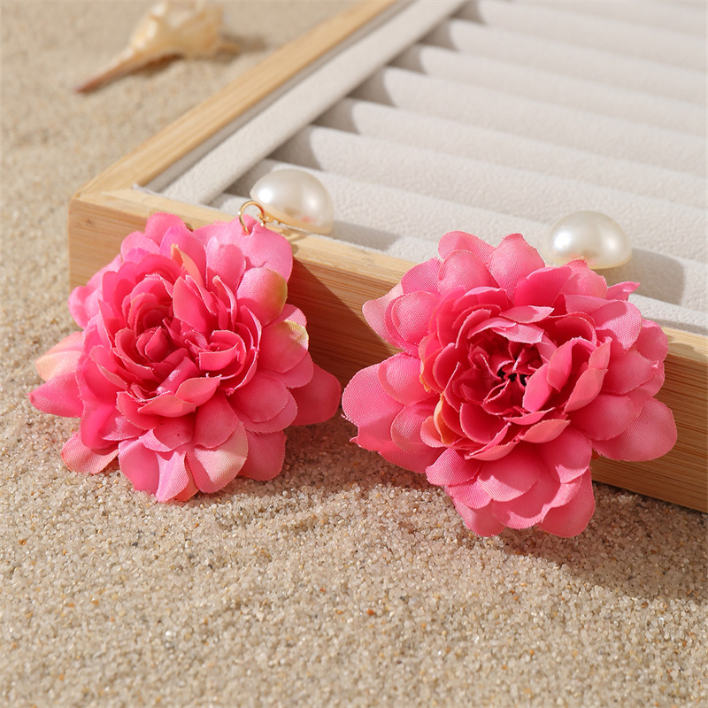 1 Paar Süss Einfacher Stil Blume Perle Tuch Tropfenohrringe display picture 32