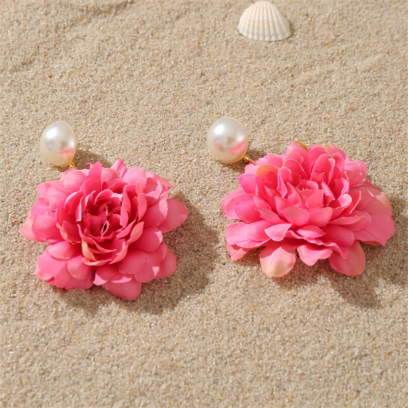 1 Paar Süss Einfacher Stil Blume Perle Tuch Tropfenohrringe display picture 31