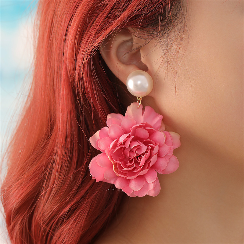 1 Pair Sweet Simple Style Flower Pearl Cloth Drop Earrings display picture 35