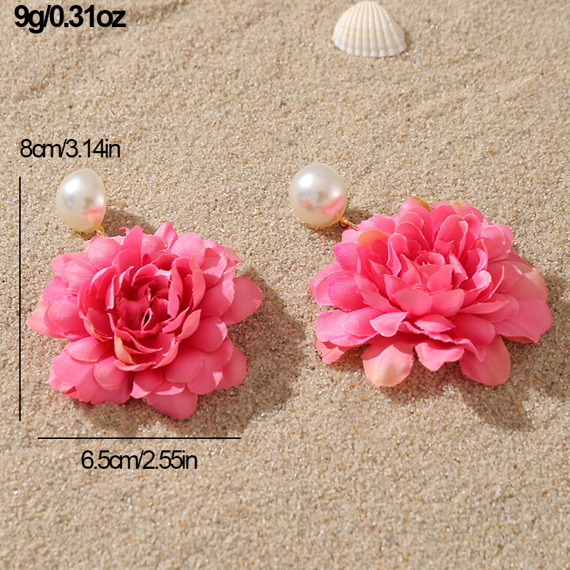 1 Paar Süss Einfacher Stil Blume Perle Tuch Tropfenohrringe display picture 33