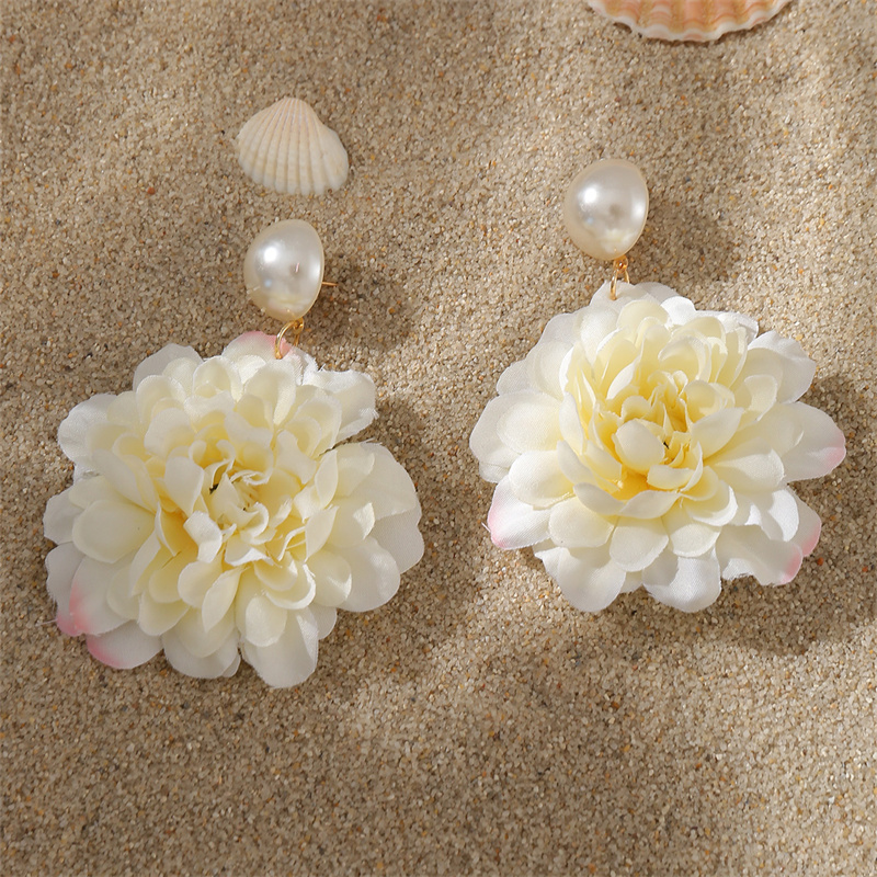 1 Paar Süss Einfacher Stil Blume Perle Tuch Tropfenohrringe display picture 36