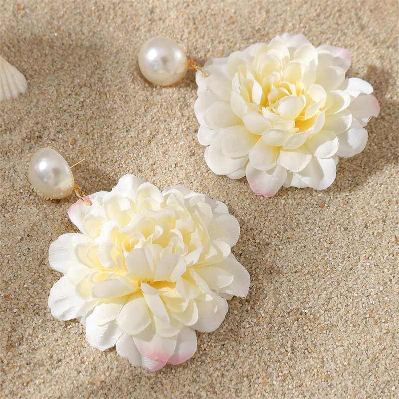 1 Paar Süss Einfacher Stil Blume Perle Tuch Tropfenohrringe display picture 40