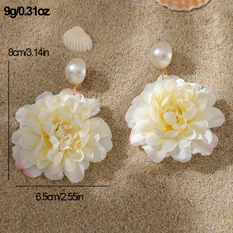 1 Paar Süss Einfacher Stil Blume Perle Tuch Tropfenohrringe display picture 41