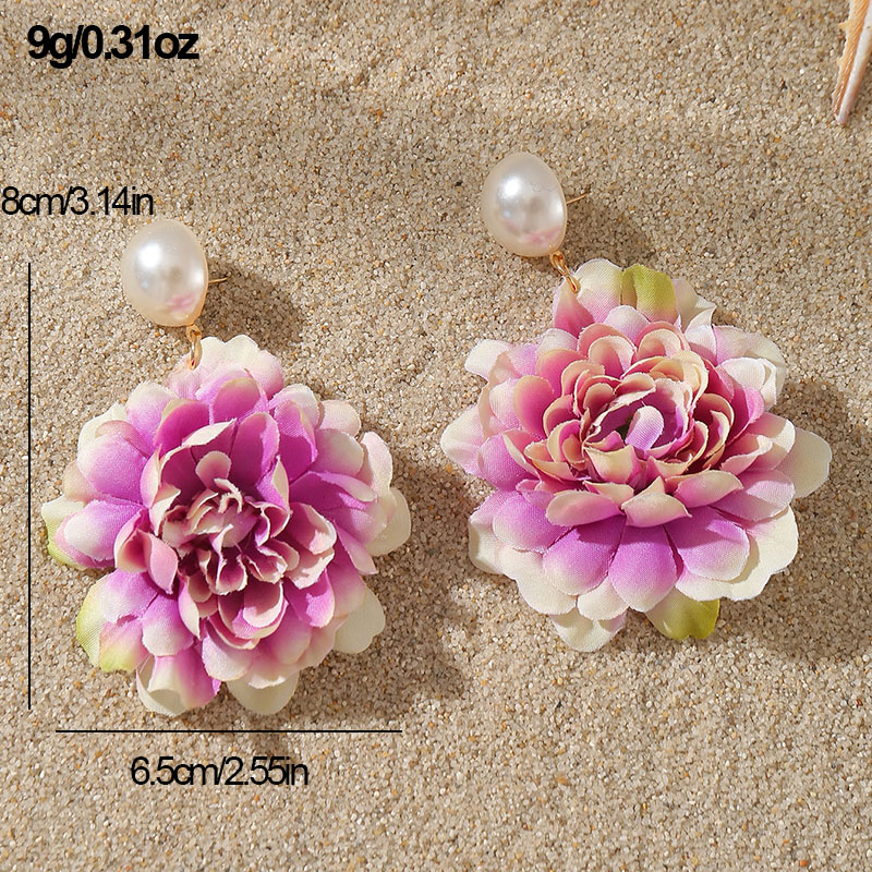 1 Paar Süss Einfacher Stil Blume Perle Tuch Tropfenohrringe display picture 44