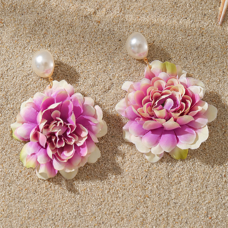 1 Pair Sweet Simple Style Flower Pearl Cloth Drop Earrings display picture 42