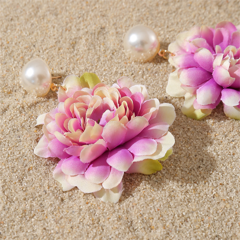 1 Paar Süss Einfacher Stil Blume Perle Tuch Tropfenohrringe display picture 47