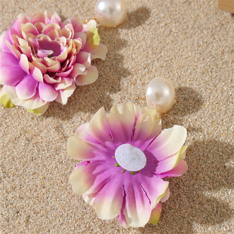 1 Paar Süss Einfacher Stil Blume Perle Tuch Tropfenohrringe display picture 46
