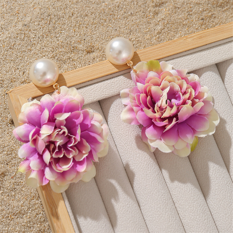 1 Paar Süss Einfacher Stil Blume Perle Tuch Tropfenohrringe display picture 45