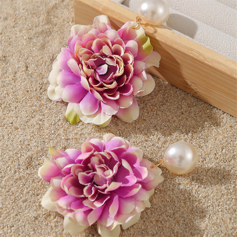 1 Paar Süss Einfacher Stil Blume Perle Tuch Tropfenohrringe display picture 48