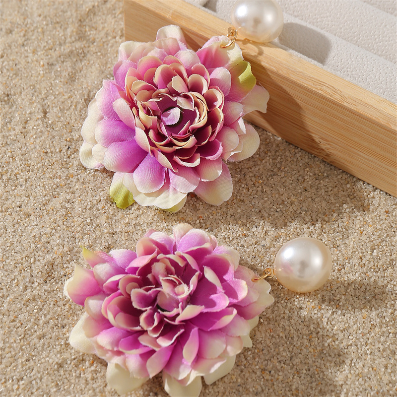 1 Pair Sweet Simple Style Flower Pearl Cloth Drop Earrings display picture 48