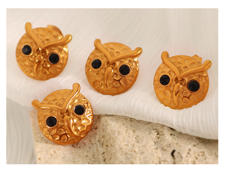 Titanium Steel 18K Gold Plated Elegant Lady Classic Style Plating Inlay Geometric Owl Rhinestones Earrings Necklace display picture 2