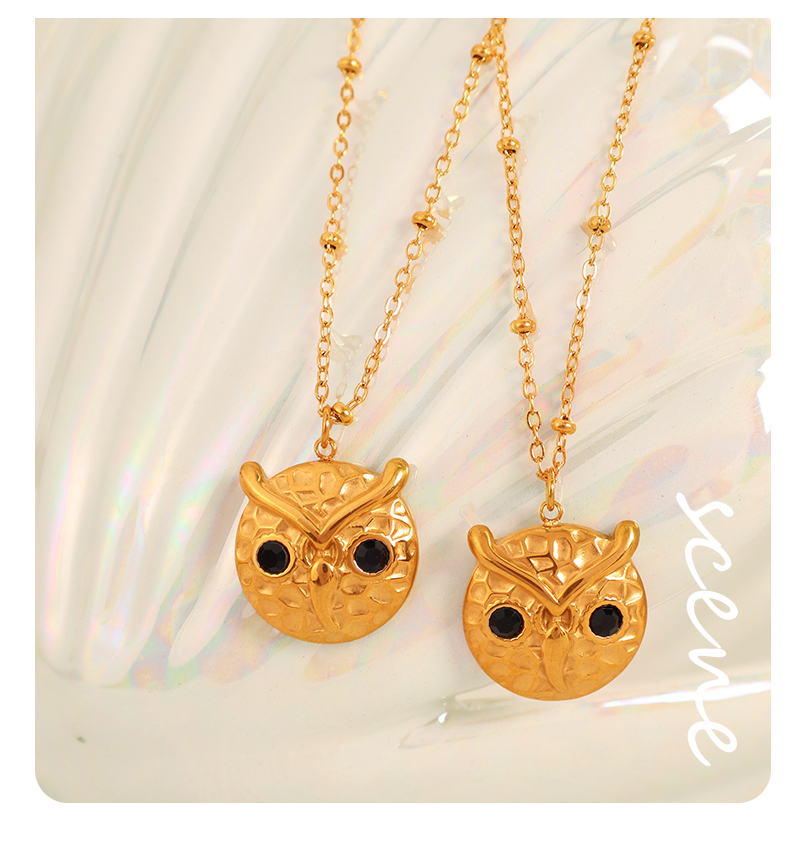 Titanium Steel 18K Gold Plated Elegant Lady Classic Style Plating Inlay Geometric Owl Rhinestones Earrings Necklace display picture 3