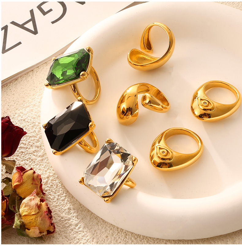 Casual Simple Style Commute Round Rectangle 304 Stainless Steel 18K Gold Plated Rhinestones Zircon Open Rings Rings In Bulk display picture 2