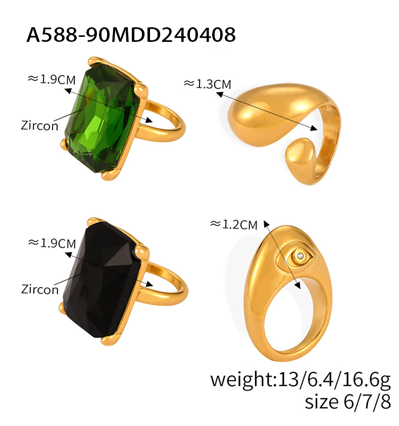 Casual Simple Style Commute Round Rectangle 304 Stainless Steel 18K Gold Plated Rhinestones Zircon Open Rings Rings In Bulk display picture 6