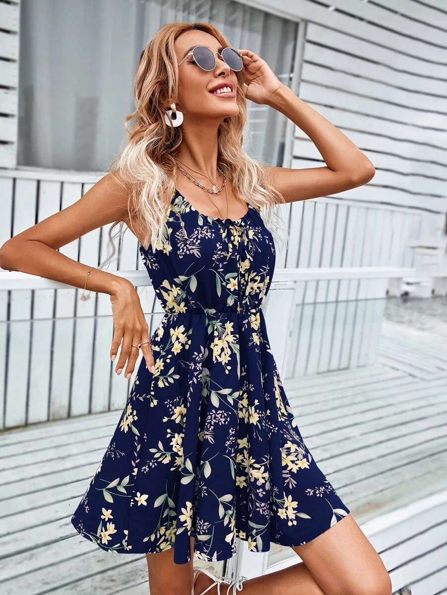 Women's Strap Dress Vacation Strap Sleeveless Flower Above Knee Park Daily Lawn display picture 4