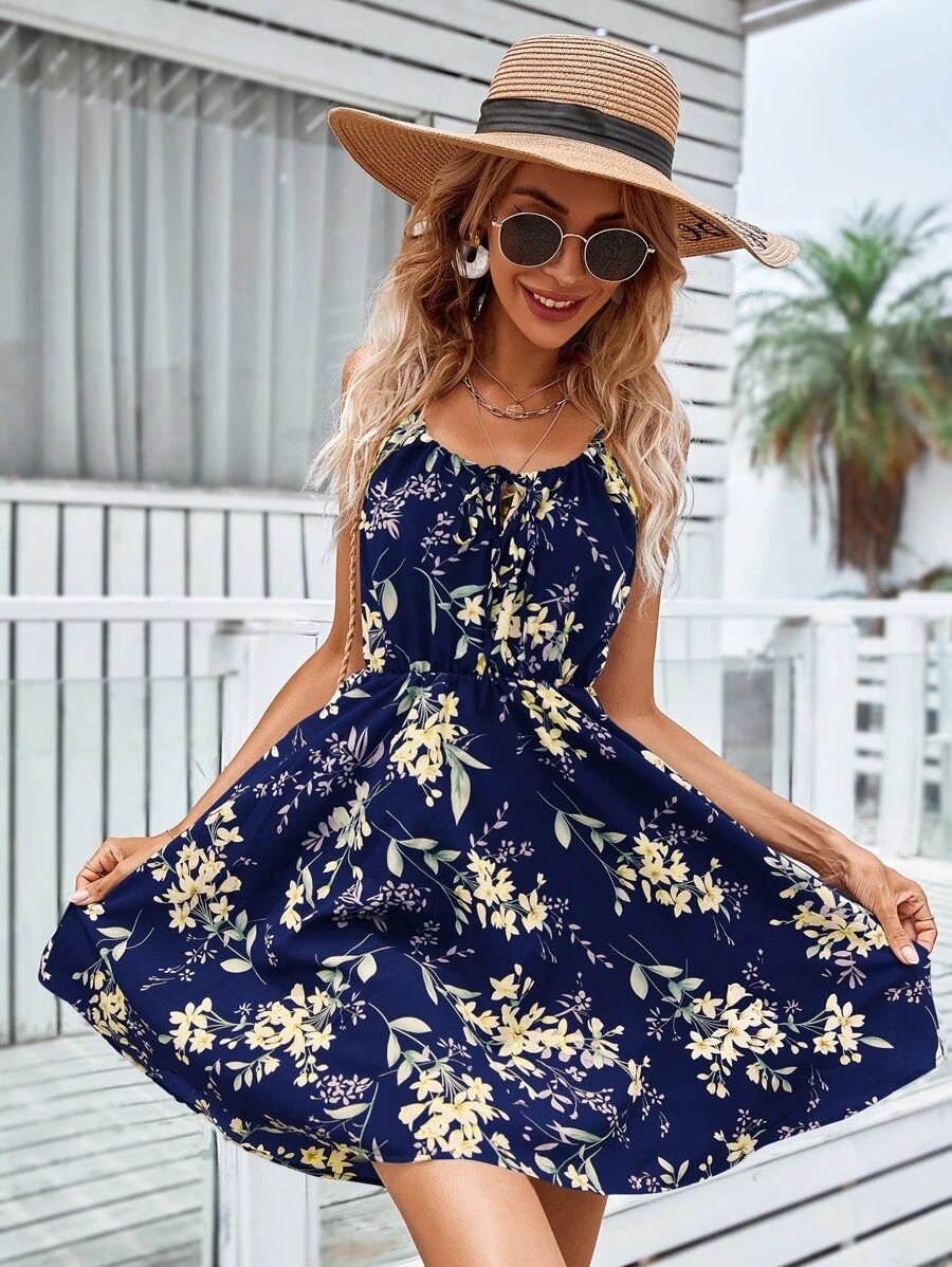 Women's Strap Dress Vacation Strap Sleeveless Flower Above Knee Park Daily Lawn display picture 5