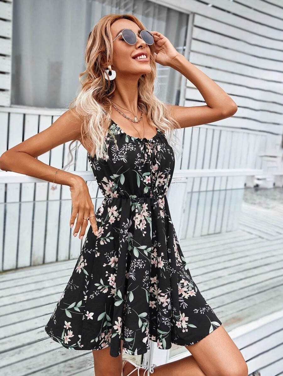 Women's Strap Dress Vacation Strap Sleeveless Flower Above Knee Park Daily Lawn display picture 9