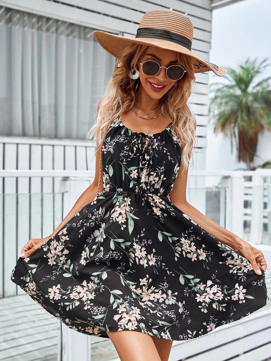 Women's Strap Dress Vacation Strap Sleeveless Flower Above Knee Park Daily Lawn display picture 8