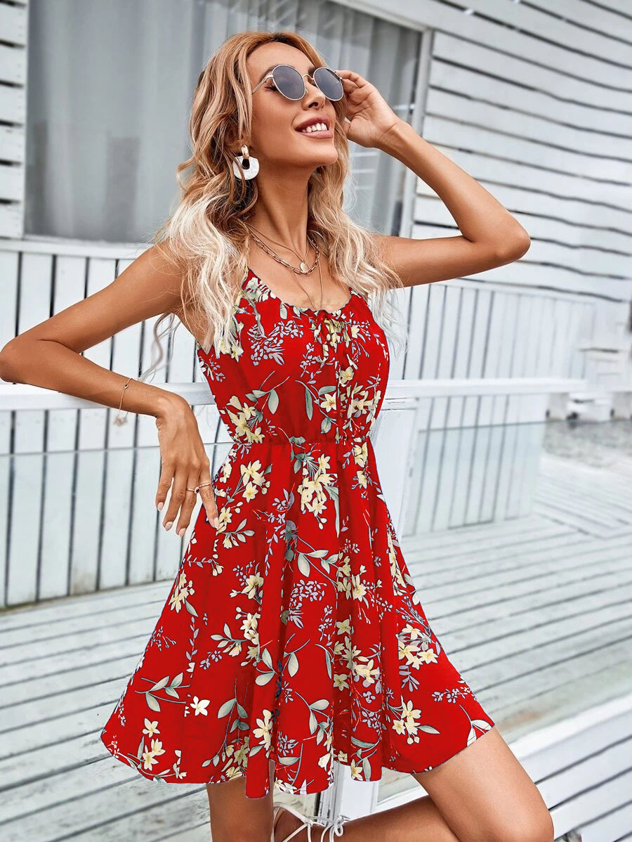 Women's Strap Dress Vacation Strap Sleeveless Flower Above Knee Park Daily Lawn display picture 12
