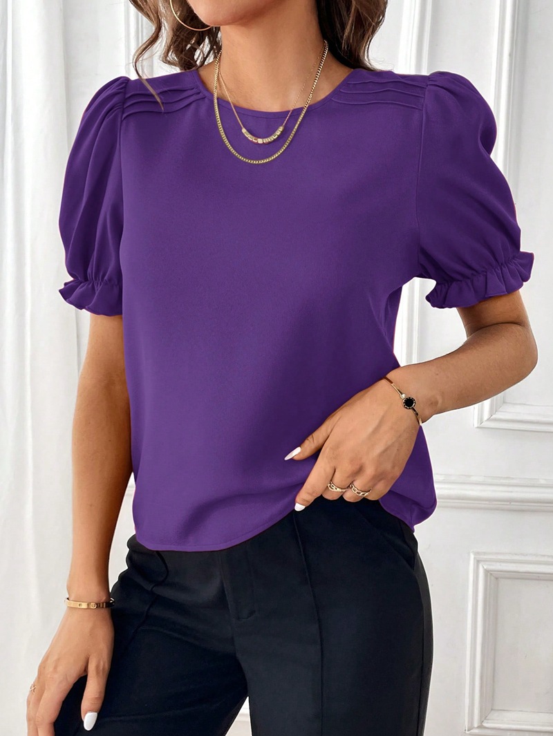 Femmes T-Shirt Manche Courte Blouses Élégant Couleur Unie display picture 12