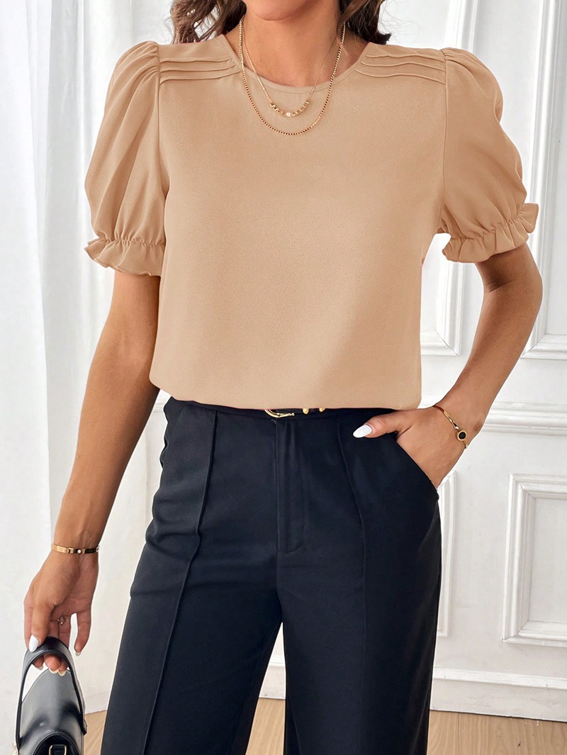 Femmes T-Shirt Manche Courte Blouses Élégant Couleur Unie display picture 11