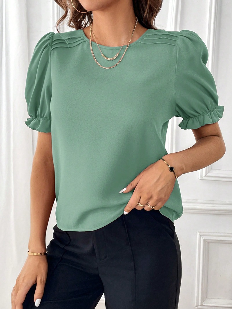 Femmes T-Shirt Manche Courte Blouses Élégant Couleur Unie display picture 49
