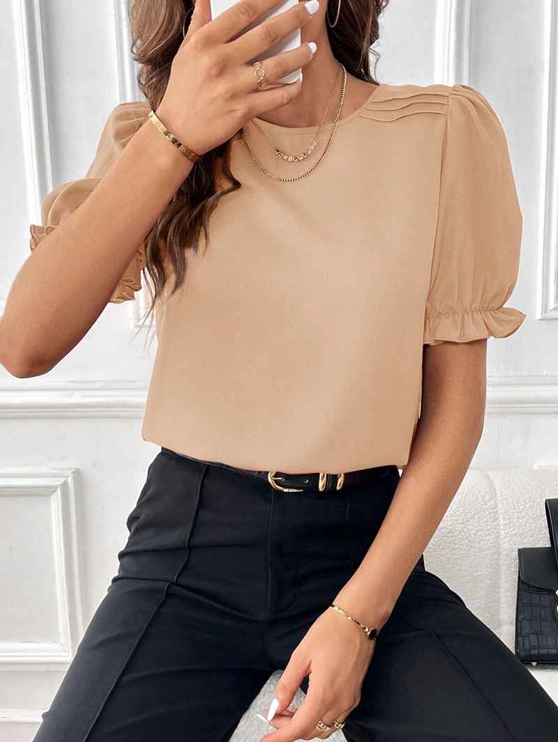 Women's T-shirt Short Sleeve Blouses Elegant Solid Color display picture 39