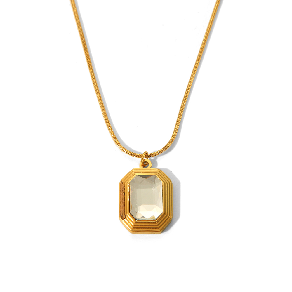 Acier Inoxydable 304 Plaqué Or 18K Style Simple Style Classique Polissage Incruster Rectangle Pierre De Verre Pendentif display picture 8