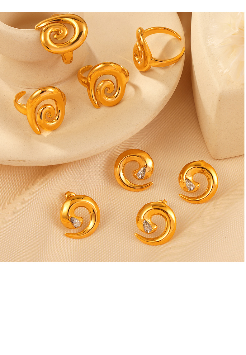 Edelstahl 304 18 Karat Vergoldet Lässig Elegant Einfacher Stil Überzug Inlay Spiral- Strasssteine Ringe Ohrringe display picture 2