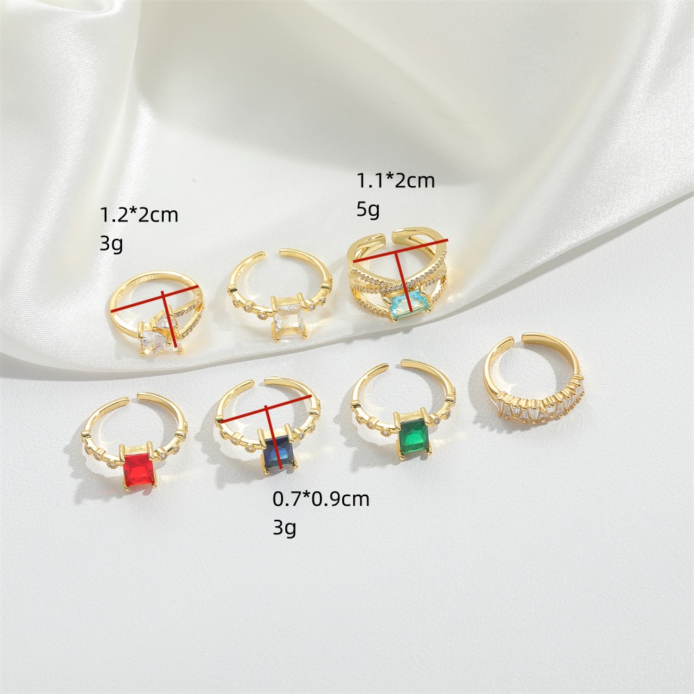 Copper Vintage Style Simple Style Commute Inlay Square Zircon Open Rings display picture 10